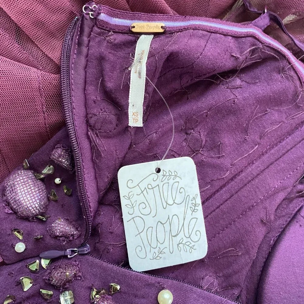 Free People Beaded Bustier/Corset dress w/ Pleated & Ruffled Tulle Skirt XS #318 - Picture 9 of 11